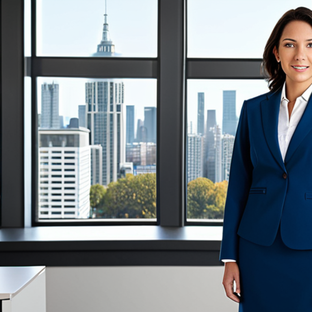번역사 자격증과 관련된 최신 산업 트렌드 - Business Professional**
"A confident businesswoman in a tailored, modest business suit, standing in...