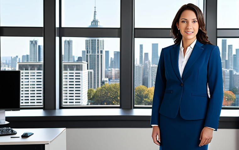 번역사 자격증과 관련된 최신 산업 트렌드 - Business Professional**
"A confident businesswoman in a tailored, modest business suit, standing in...