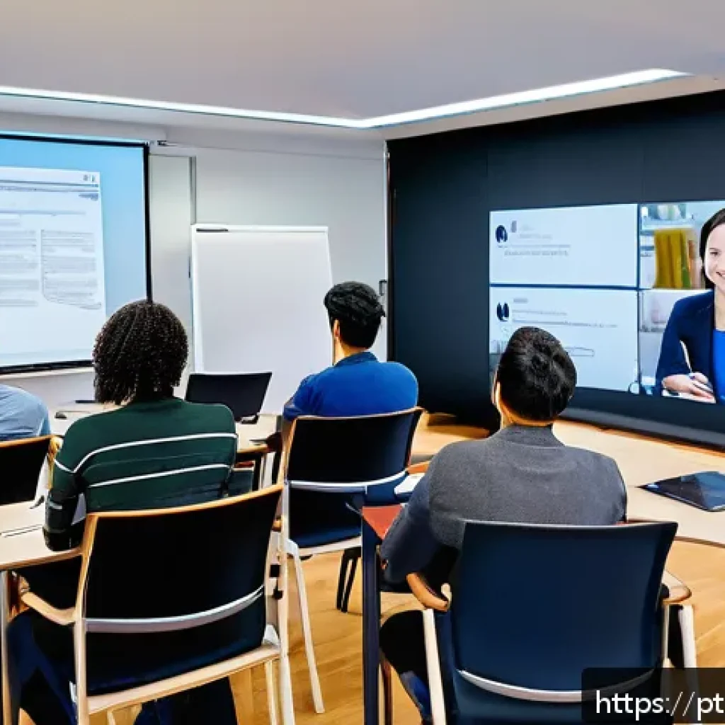 번역사 자격증 학원 선택 기준 - A modern translation classroom scene featuring a diverse group of adult students attentively partici...