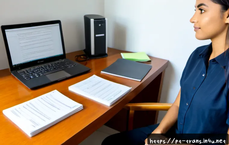Home 17 번역사 자격증 시험 후기 분석 - Photorealistic Brazilian Portuguese translator certification exam review scene, focused adult candid...
